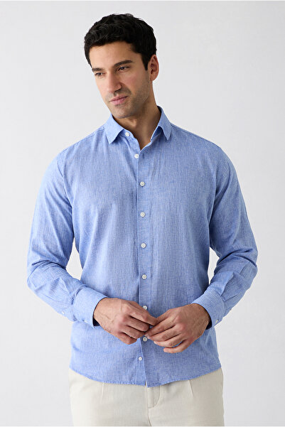Kiğılı Long Sleeve Regular Fit Classic Collar Cotton Linen Shirt