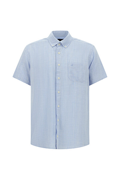 Abdullah Kiğılı Short Sleeve Regular Fit Plaid Button Collar Cotton Shirt