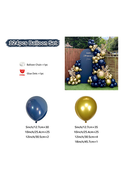 Choice Other 124pcs Balloon Set 124 pieces of navy blue and chrome gold circu...