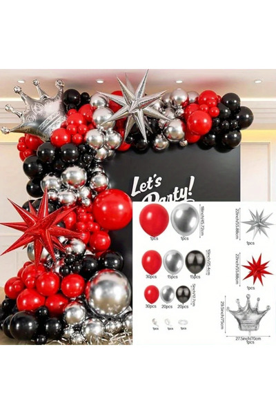 Choice Other MULTI 138pcs Crown Balloon Arch Set: Red, Black, Silver Balloon ...