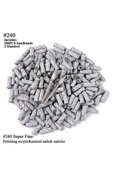 Choice 240Grit-200pcs 200Pcs/Box 3MM Nail Sanding Bands With 2Mandrel Electri...