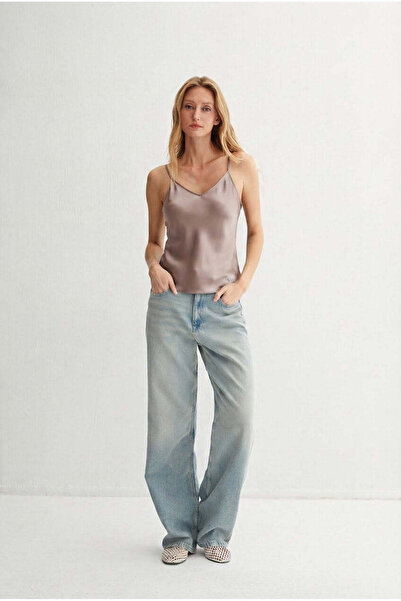 Silk and Cashmere Vizon Rome Saf İpek Askılı Bluz
