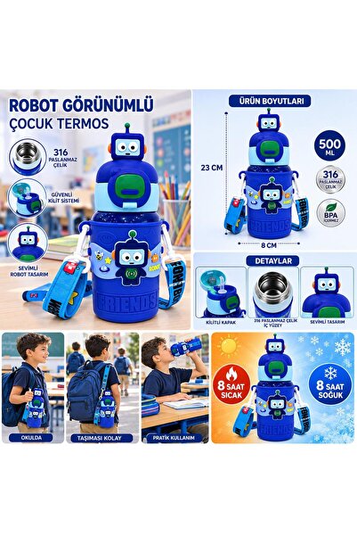 ROSECENTERBAZAAR 450ml 316 Paslanmaz Çelik Çocuk Termosu, Karikatür Hayvanlar...