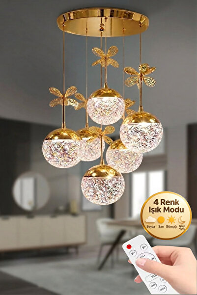 Lumia Lighting Küre Model 6"lı Kumandalı Gold 3 Renk Modu Ledli Kristal Taşlı...