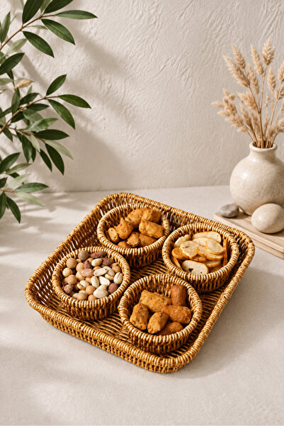 KaiHome 5 Parça Rattan Görünümlü Çerezlik / Sunumluk / Piknik Seti
