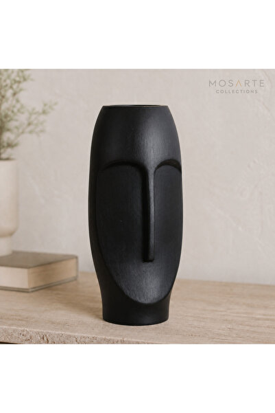 Stoneface Series Minimalist Soyut Yüz Vazo / Heykel – Modern Dekoratif Obje 23 CM - Siyah Renk