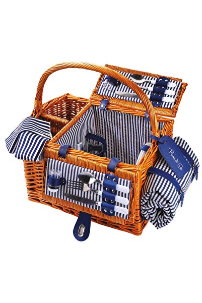 Picnic&co Piknik Sepeti 4 Kişilik El Yapımı Hasır Piknik Seti Naturel Kare (N...