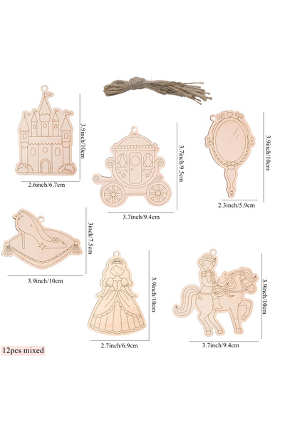 Choice 12pcs mixed 12pcs Wooden Princess Ornament Cartoon Prince/Castle Hangi...