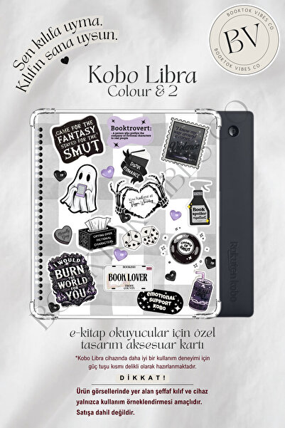 BookTok Vibes Co. Bookish Lila-Gri Sticker Temalı Insert - Kindle ve Kobo E-K...