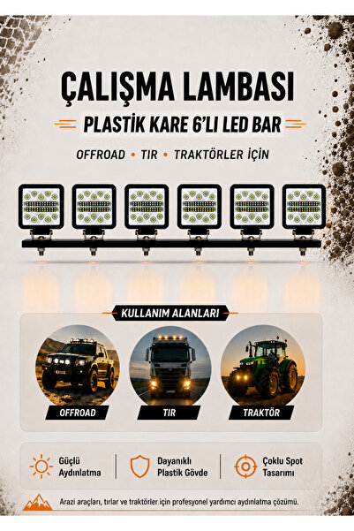C9 Çalışma Lambası Plastik Kare 6'lı Led Bar