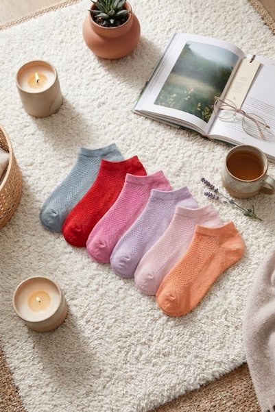 Socketta 6-Piece Mixed Color Women's Bamboo Seamless Flexible Special Textured Booties Socks - Premium