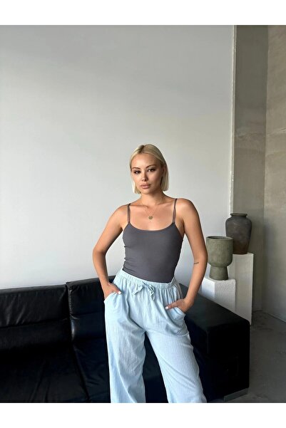 Noravelle Kadın Çift İp Askılı Esnek Kumaş Fitilli Likralı Crop Büstiyer
