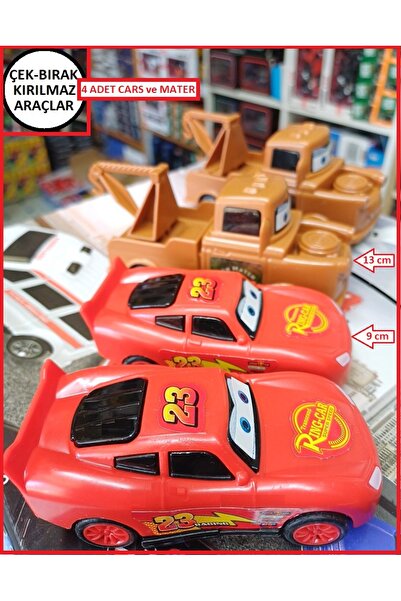 OYUNCAKSAHİLİ Oyuncak 4lü Araba Seti Cars ve Mater Kırılmaz Araçlar 4 Adet Çe...