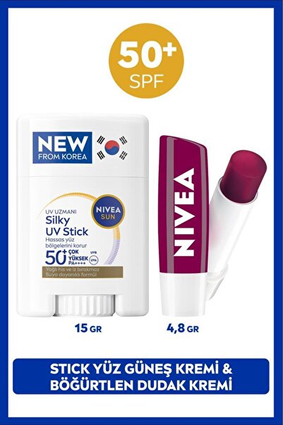 NIVEA SUN SPF50 Güneş Koruyucu Kore Stick Yüz Kremi 15gr ve Böğürtlen Renkli ...