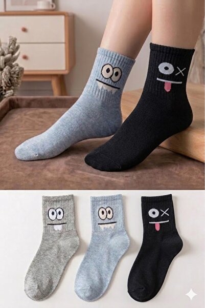 Socks Stores 3 Pairs of Emoji Patterned Unisex Colorful Socks Cotton Soft Tex...
