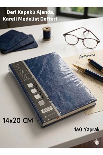 ÇEÇEN HOME Orta Boy Deri Kapaklı Ajanda Defter,Kareli Modelist Defteri Kareli...