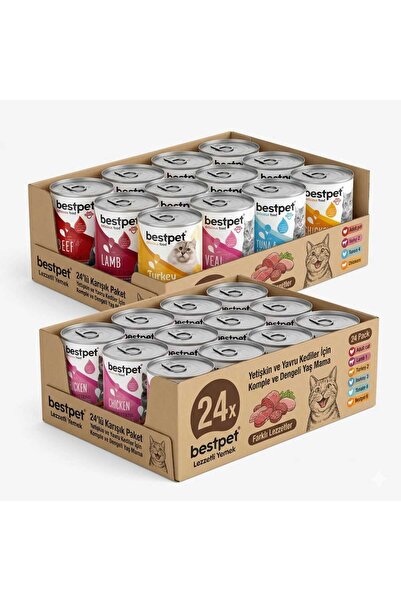Bestpet 24 Adet Karışık Aromalı 400 Gr Konserve Kedi Maması