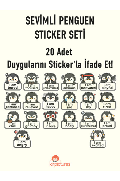 Kirpictures Sevimli Penguen Duygu İfadeleri Sticker Seti - Mat Baskı Laptop A...