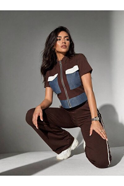 By Kuzey Aras Αθλητικό κομψό σετ με λεπτομέρεια από ύφασμα Modal και φερμουάρ