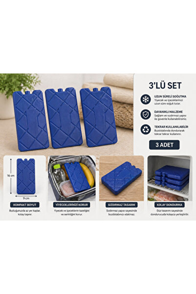 AKSOY HOMESTYLE 3’lü Buz Aküsü Seti – Uzun Süre Soğuk Tutan Buzluk Jeli (16x9...