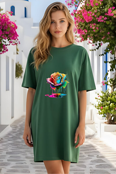 HOFFNUNG Women's Short Sleeve Crew Neck T-Shirt Dress Nightgown