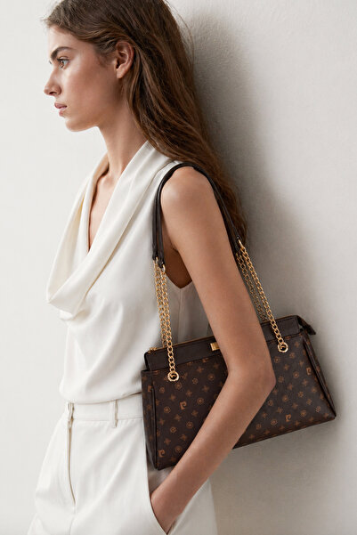 Pierre Cardin Γυναικεία τσάντα ώμου από συνθετικό δέρμα σε καφέ χρώμα με λεπτ...