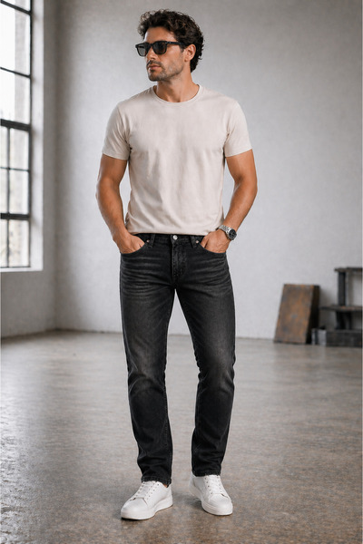 connemara Ανδρικό τζιν παντελόνι σε στενή γραμμή, μαύρο, με ελαφριά χημική πλ...