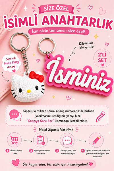 Ticisoft Kişiye Özel İsimli Hello Kitty Pembe Anahtarlık | Kişiselleştirilebi...
