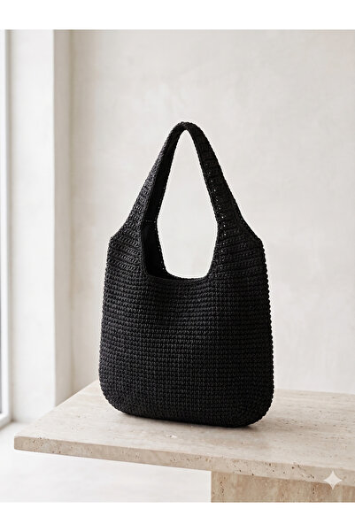 Luminos Butik Μαύρη ψάθινη τσάντα CNT1002