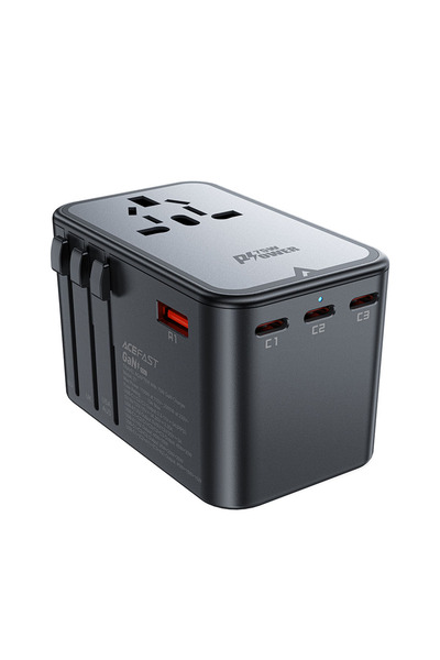 Acefast Пътен адаптер (Z1) - 3x Type-C, 2x USB, GaN, EU, UK, AUS, US, PD75W, ...