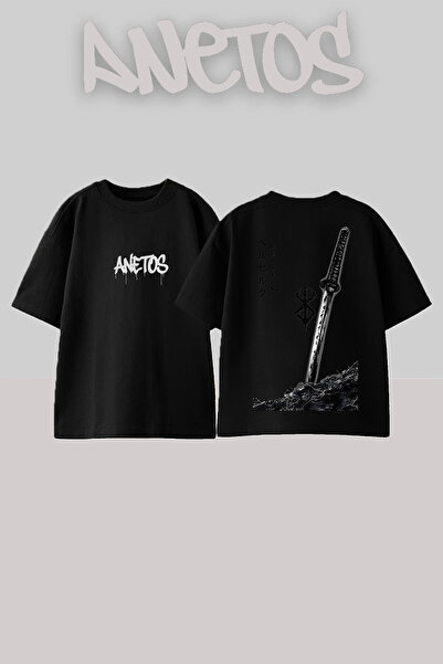 Anetos Tricou supradimensionat din bumbac negru cu imprimeu pe spate Berserk ...