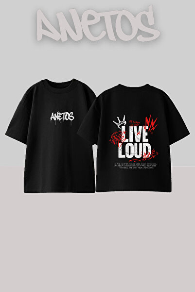 Anetos Μπλουζάκι Live Loud Design με στάμπα στην πλάτη, βαμβακερό, μαύρο, ove...