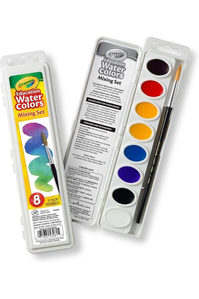Crayola Watercolor Mixing Set with Taklon Paint Brush, 8 Paint Colors
