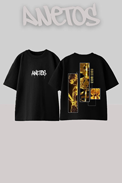 Anetos Μπλουζάκι Zenitsu Agatsuma με σχέδιο στο πίσω μέρος, βαμβακερό, μαύρο,...