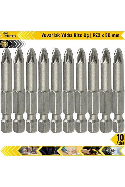 GFB Yuvarlak Yıldız Bits Uç I Pz2 x 50 mm 10 Adet