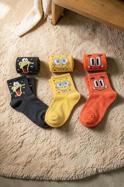 Socks Stores 3 ζευγάρια πολύχρωμες κάλτσες unisex με σχέδια, βαμβακερές κάλτσ...
