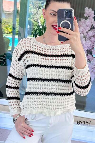 İnce Topuk Διάτρητη Πλεκτή Μπλούζα 6y187