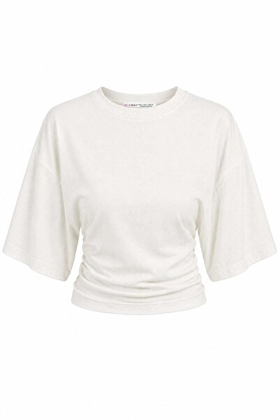 Mixray 2102 Γυναικείο μπλουζάκι με λεπτομέρειες από κορδόνια και απαλή υφή, λ...