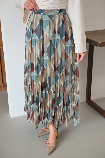 LOCCO Γυναικεία φούστα σιφόν με γεωμετρικό σχέδιο ανοιχτό μπλε