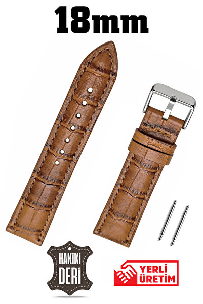 Saatse 18mm Light Brown Tan Crocodile Curved Genuine Leather Watch Band Strap