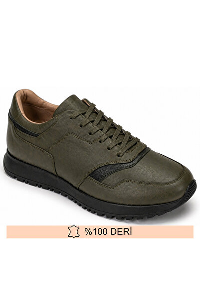 Fine Ayakkabıcılık Men's Genuine Leather Green Sports N Detailed Lace-Up Snea...