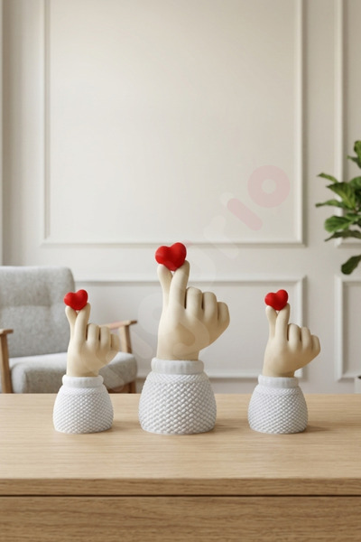Korean Heart 3-Piece Decorative Trinket /Heart-Holding Hand Figure / Table Top Object Trinket / 9 cm & 14 cm