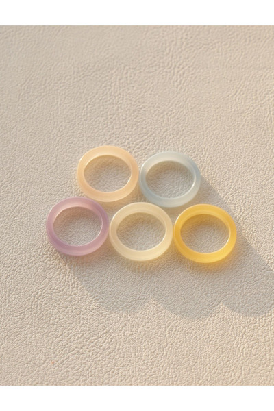 Ervalina 5'li Renkli Reçine Plastik Yüzük Seti