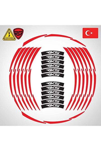 Redline Grafik RKS Uyumlu Beyaz Yazılı 3 Parçalı Kırmızı Reflektif Jant Şeridi