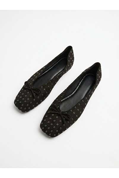 Elexus Γυναικείες μπαλαρίνες από σουέντ με λεπτομέρεια από μαύρη πέτρα, φιόγκ...