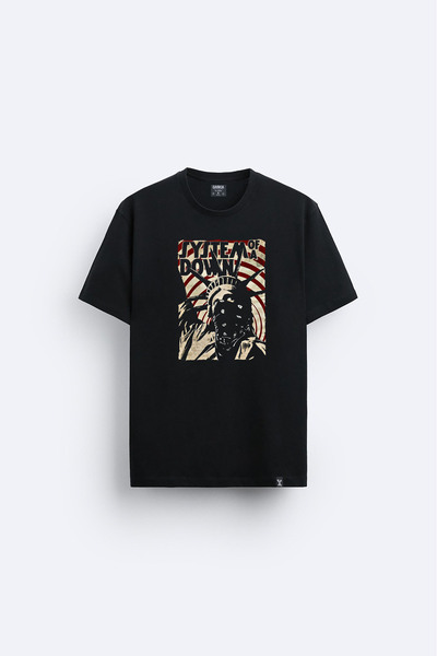 AYDESİGN System of down Printed Crew Neck Black T-Shirt T-Shirt