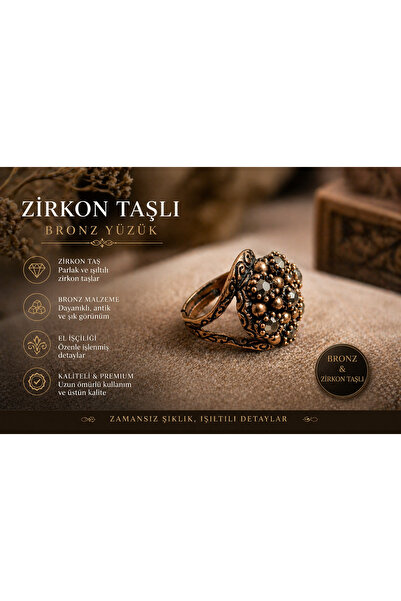 BULU'US ACCESSORIES Bronz Vintage Zirkon Taşlı Ayarlanabilir Yüzük – Şık Tasa...