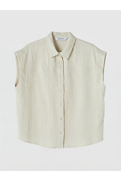 LC Waikiki Beige Textured Muslin Women's Shirt by Güli̇s Gi̇yi̇m
