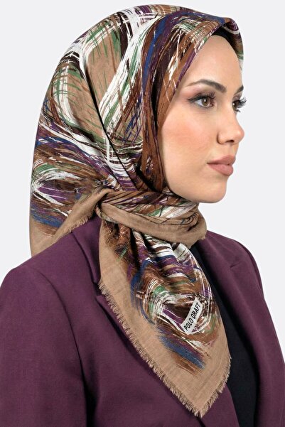 hadiora Women's Beige Abstract Patterned Flared Scarf