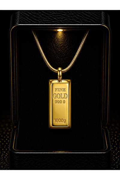 renery Premium Art Gallery Işıklı Kutuda Altın Külçe Tasarım Kolye – Gold Bar...